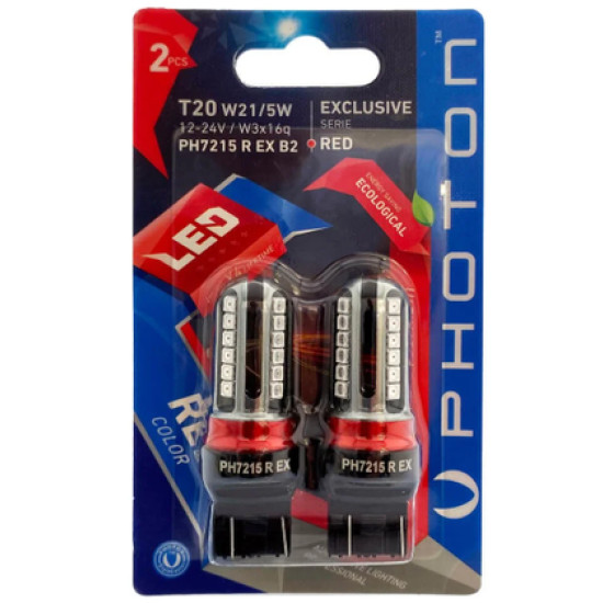 PHOTON T20 W21/5W KIRMIZI EXCLUSIVE 12V-24V LED (2'Lİ BLISTER)