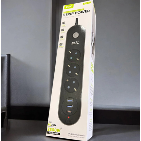 BLİC AKIM KORUMALI 3'LÜ PRİZ  (2X USB-A / 1X USB-C) TERMAL CATA