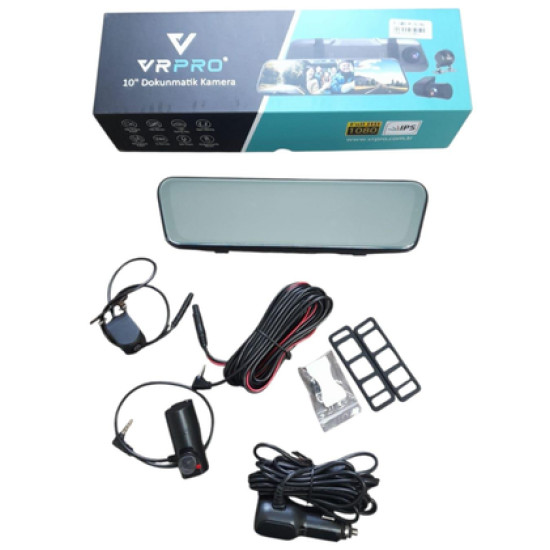 VRPRO 10" DOKUNMATİK FULL HD DİKİZ AYNA KAYIT KAMERASI (WİFİ+3 KAMERA) VRPRO