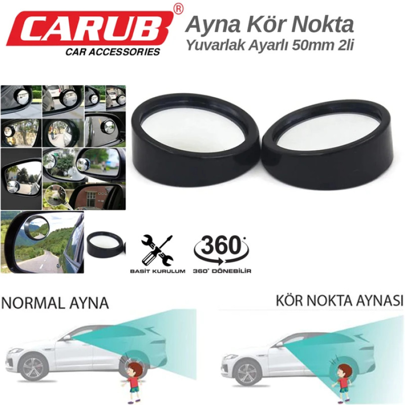 AYNA KÖR NOKTA AYARLI 360 DERECE YUVARLAK 50MM SİYAH 2Lİ