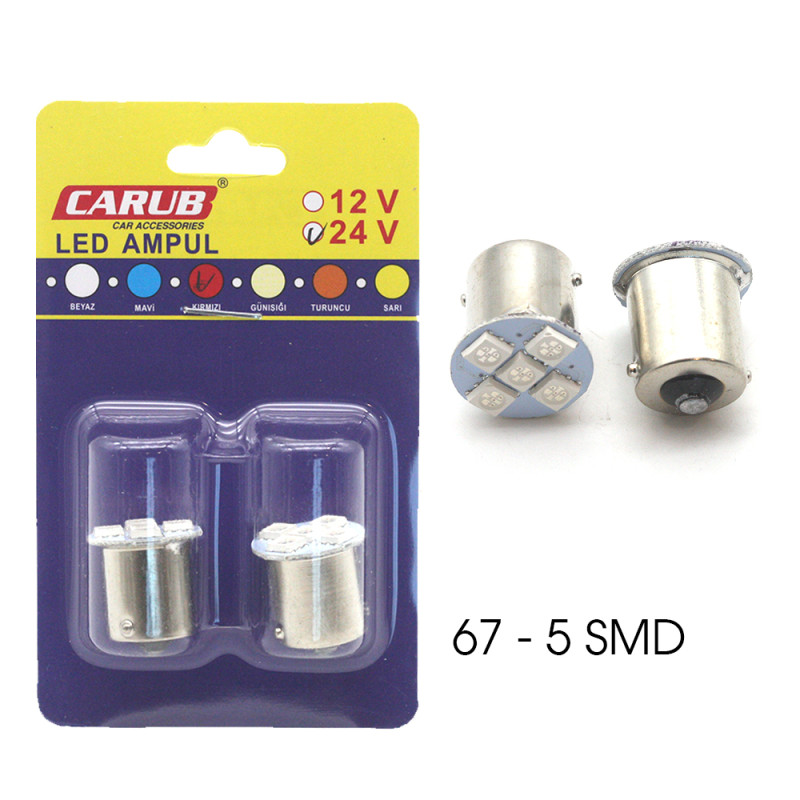 67/93 TEK DUY LED AMPUL 5 SMD KIRMIZI 24V