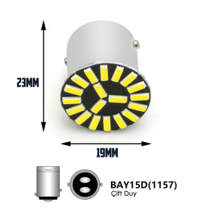 1157 ÇİFT DUY LED AMPUL BAY15D 18 SMD BEYAZ 12V