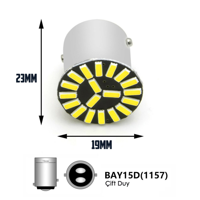 1157 ÇİFT DUY LED AMPUL BAY15D 18 SMD BEYAZ 12V