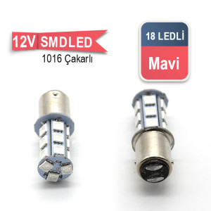 LED AMPUL ÇİFT DUY ÇAKARLI 18 SMD MAVİ 12V