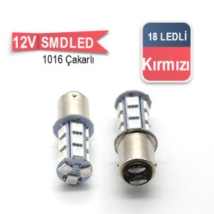 LED AMPUL ÇİFT DUY ÇAKARLI 18 SMD KIRMIZI 12V