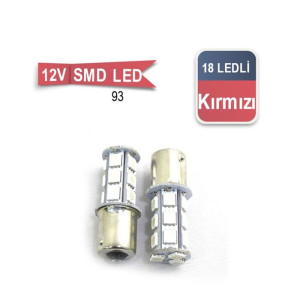 93 TEK DUY LED AMPUL 18 SMD KIRMIZI 12V