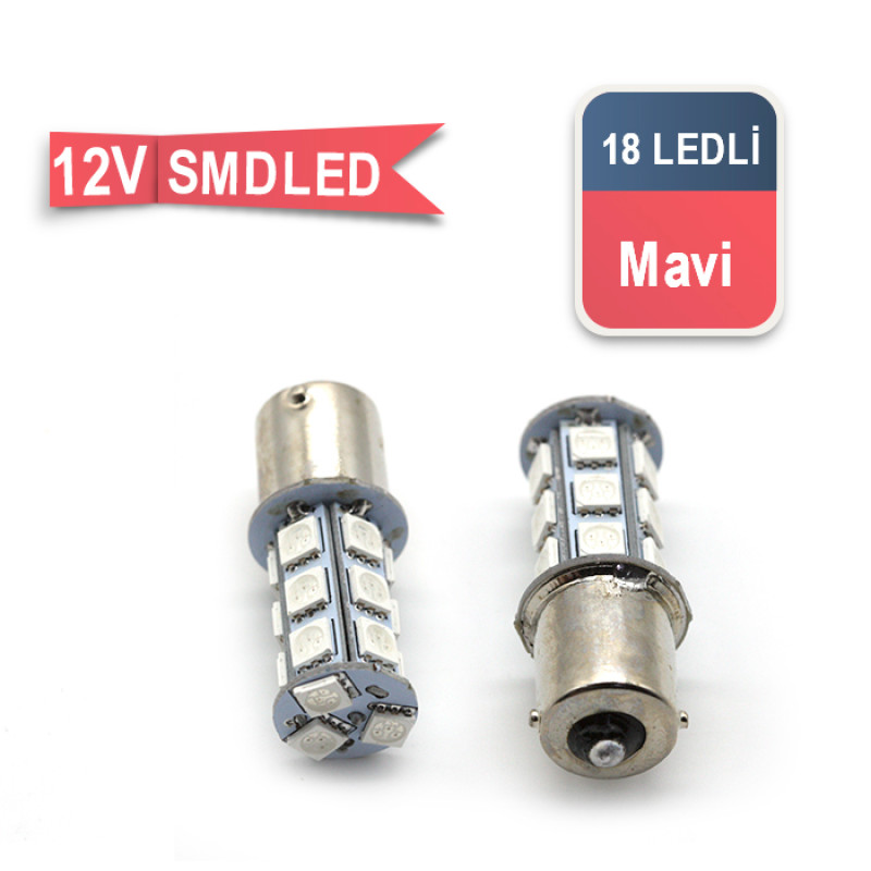 93 LED AMPUL FLASH ÇAKARLI 18 SMD MAVİ 12V