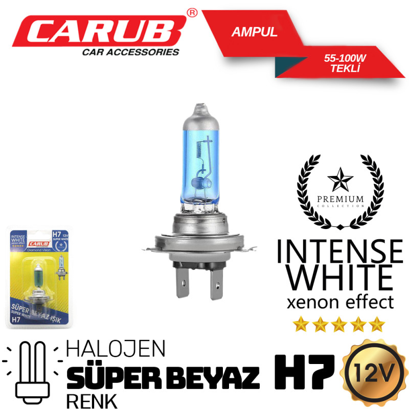 CARUB BEYAZ IŞIK H7 AMPUL 55-100W TEKLİ BLISTE 12V