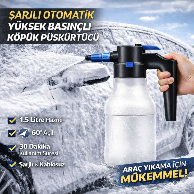 OTO YIKAMA KÖPÜK PÜSKÜRTÜCÜ BİDON ŞARJLI 1.5LT
