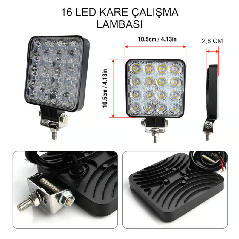 OFF-ROAD ÇALIŞMA LAMBASI 16 LED KARE 9-48W
