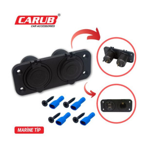 ÇAKMAK SOKETİ 9-30V MARİNE 2 SOKET 2 USB