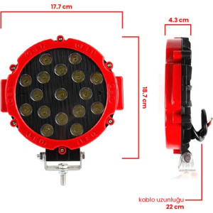 OFF-ROAD PROJEKTÖR 10-30V 7” 17 LED 51 WATT KIRMIZI KASA