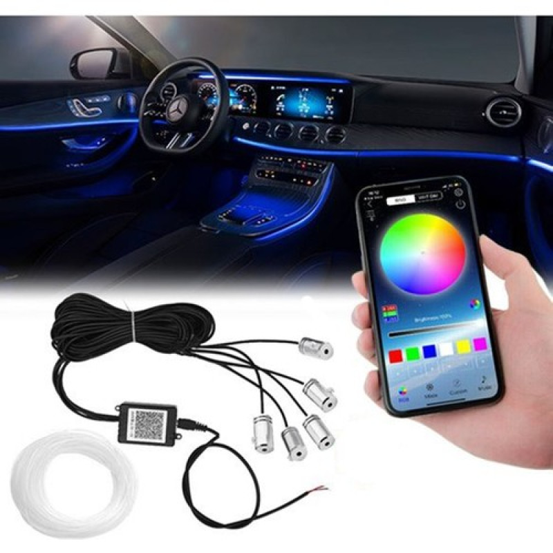 ARAÇ İÇİ APP KONTROLLÜ TORPİDO RGB FİBER LED ATMOSFER IŞIĞI 6MT