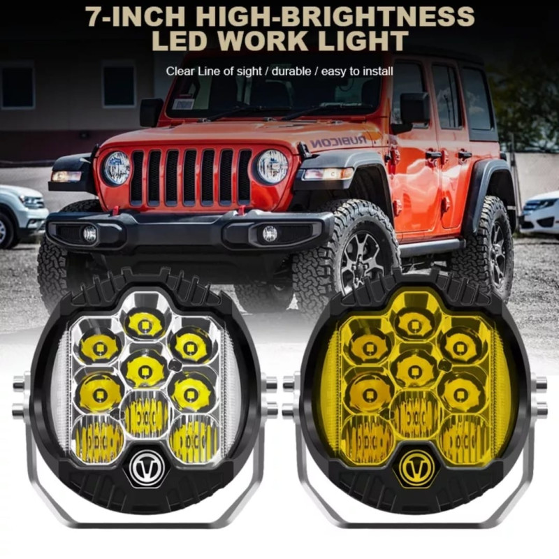 OFF-ROAD ÇALIŞMA LAMBASI 7" 90W 8000LM 9-30V KEHRİBAR SARISI