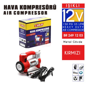 HAVA KOMPRESÖRÜ 12V METAL LED IŞIKLI KIRMIZI