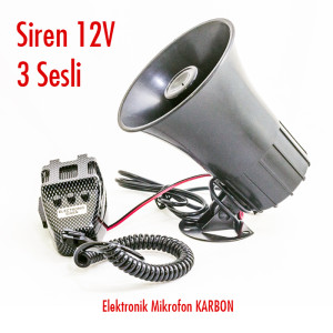 SİREN 3 SESLİ ELEKTRONİK MİKROFON KARBON 12V