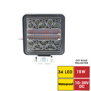 OFF-ROAD PROJEKTÖR 34 LED 10-30V KARE SARI-BEYAZ-KIRMIZI