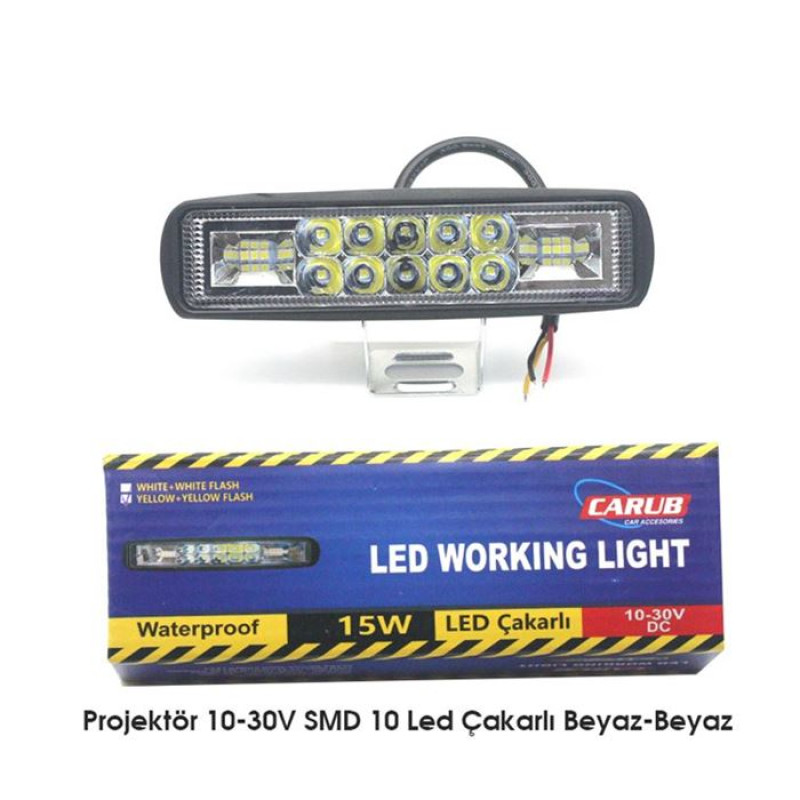 OFF-ROAD PROJEKTÖR 10-30V 10 LED ÇAKARLI BEYAZ-BEYAZ