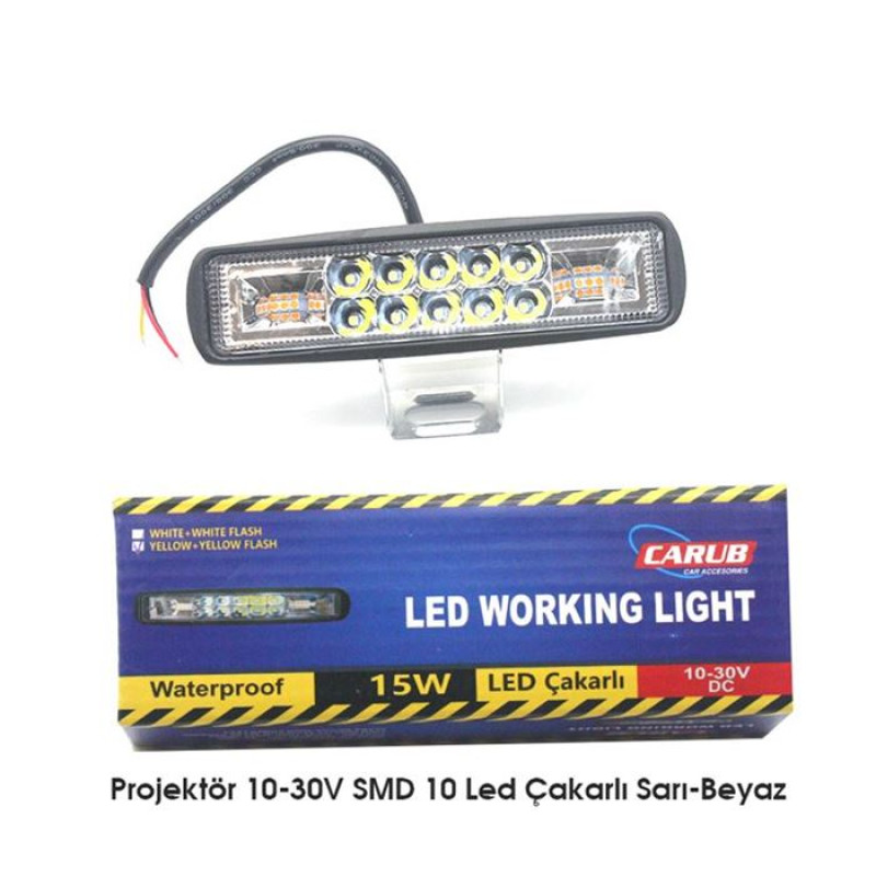 OFF-ROAD PROJEKTÖR 10-30V 10 LED ÇAKARLI SARI-BEYAZ