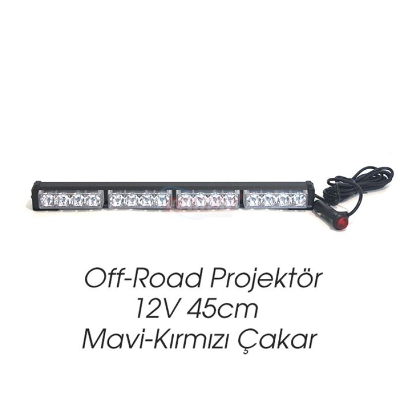 OFF-ROAD PROJEKTÖR 12-24V 45cm KIRMIZI MAVİ ÇAKAR FONKSİYONLU