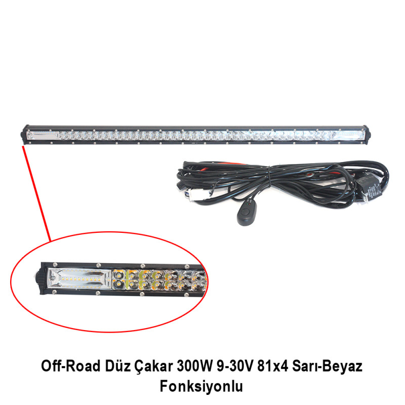 OFF-ROAD DÜZ ÇAKAR 300W 9-30V 81x4 SARI-BEYAZ