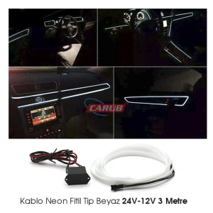 TORPİDO LEDİ İP NEON 3 METRE BEYAZ-KIRMIZI-MAVİ 24V