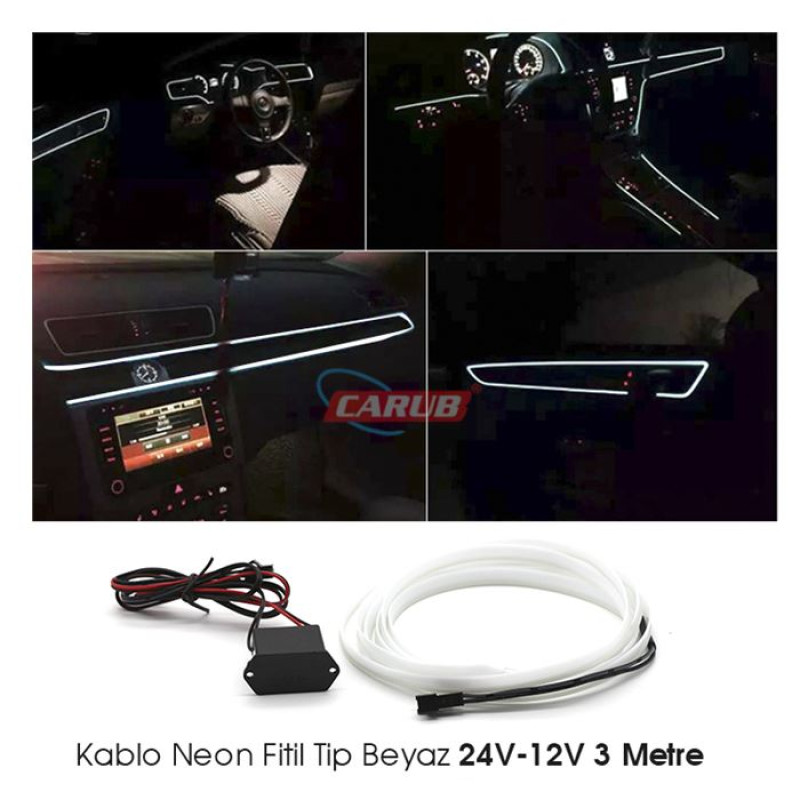 TORPİDO LEDİ İP NEON 3 METRE BEYAZ-KIRMIZI-MAVİ 24V