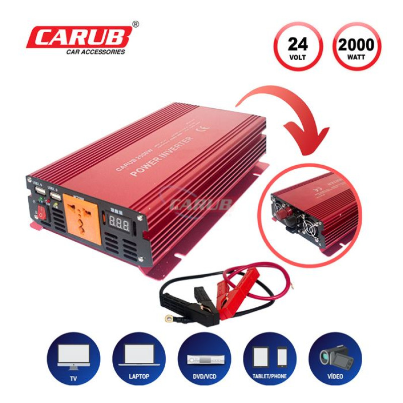 INVERTÖR 24V 2000W 220V YÜKSELTİCİ+USB ÇIKIŞ