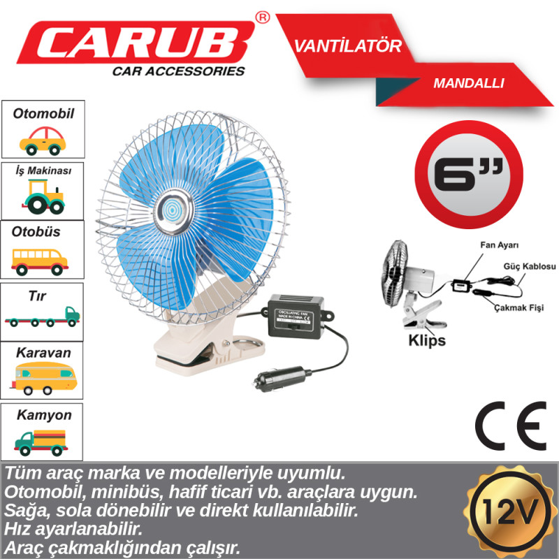 VANTİLATÖR 6" MANDALLI 12V