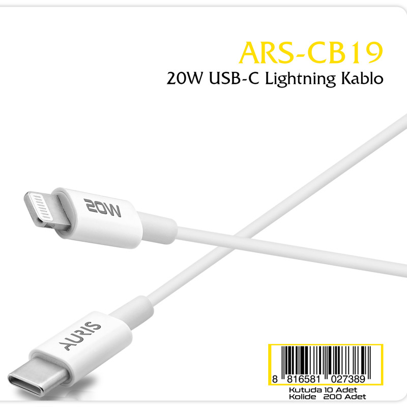 AURIS ARS-CB19 PD SÜPER HIZLI ŞARJ KABLOSU ( TYPE-C/LIGHTNING ) 20W