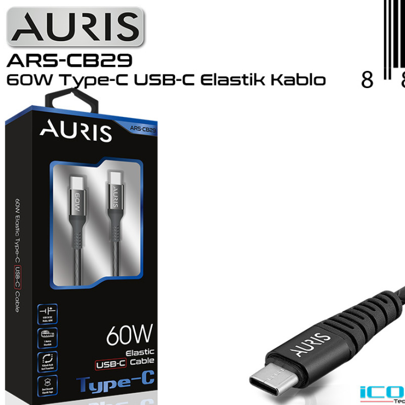 AURIS ARS-CB29 TYPE-C TO TYPE-C METAL ŞARJ BAŞLIĞI 60W