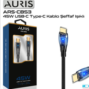 AURIS ARS-CB53 USB-C TYPE-C ŞARJ KABLOSU ŞEFFAF IŞIKLI 45W