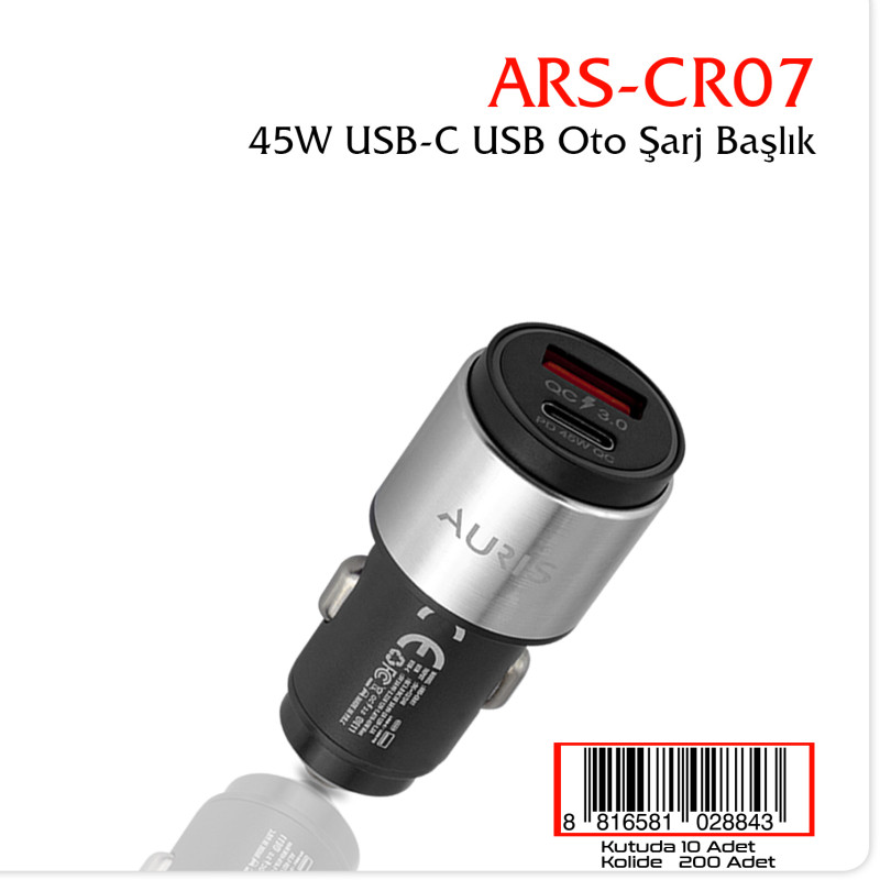 AURIS ARS-CR07 USB-C TO USB METAL ŞARJ BAŞLIĞI 45W