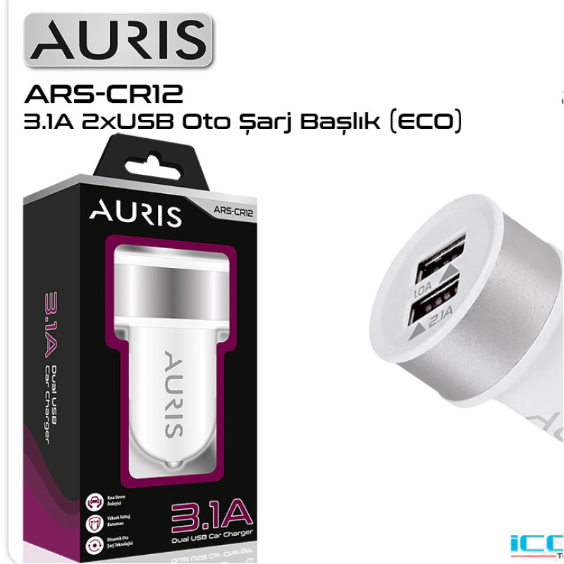 AURIS ARS-CR12 2 USB GİRİŞLİ ŞARJ BAŞLIĞI 3.1A