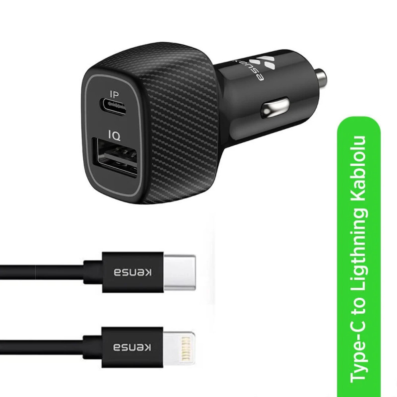 KENSA CR-62 TYPE-C TO LIGHTNING KABLOLU ÇAKMAKLIK ŞARJ SOKETİ 3.0A 40W