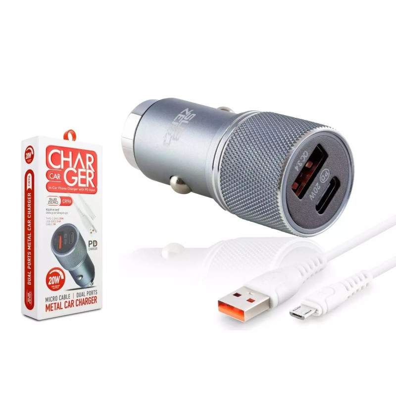 SUBZERO CR-96 PD+USB ÇIKIŞLI HIZLI ŞARJ BAŞLIĞI VE KABLOSU 3.4A 20W