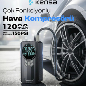 KENSA HP-10 ÇOK FONKSİYONLU HAVA KOMPRESÖRÜ / AKÜ TAKVİYE CİHAZI / POWERBANK / EL FENERİ 120 mAh 150 PSI