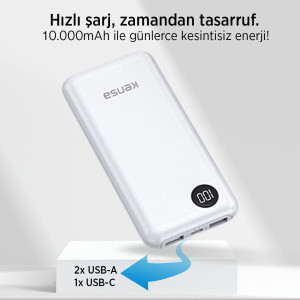 KENSA KP-85 POWERBANK TAŞINABİLİR ŞARJ ALETİ 10.000 mAh