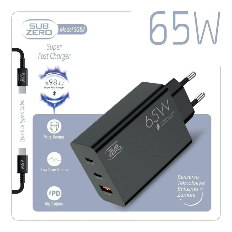 SUBZERO SG-88 65W USB+PD+PD KABLOLU SUPER HIZLI ŞARJ ALETİ