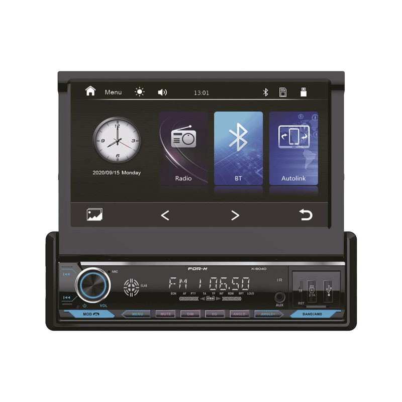 FOR-X X-9040 1 Din Car Multi-Media Player System Touch Screen Fixed Panel 7” 16:9 WIDE TFT Display Support MP3 /MP4/JPG File Playback From USB/SD Card