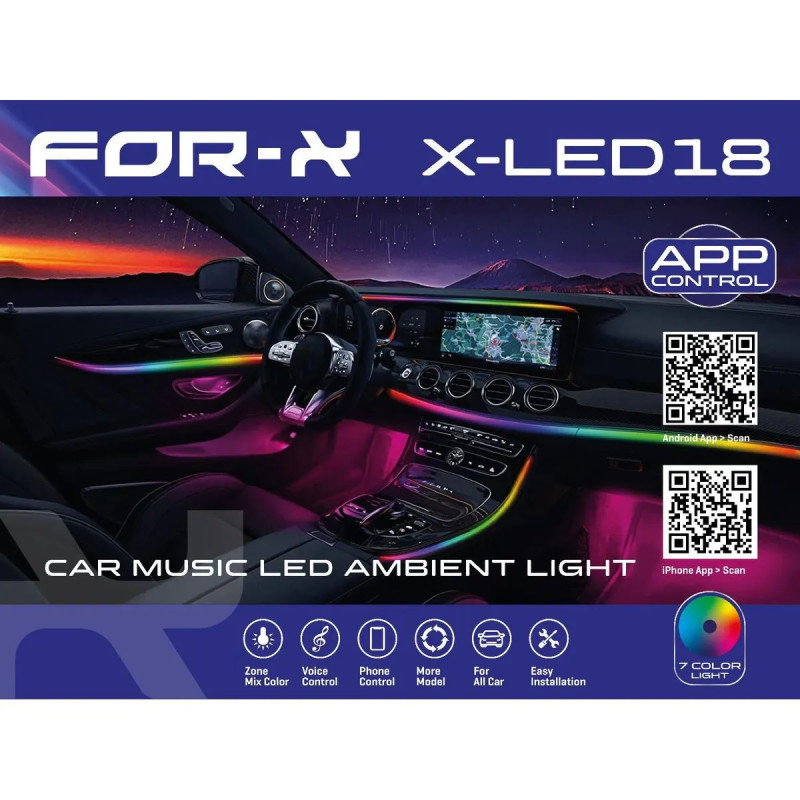 FOR-X X-LED18 APP KONTROLLÜ SESE DUYARLI RGB AMBİYANS LED