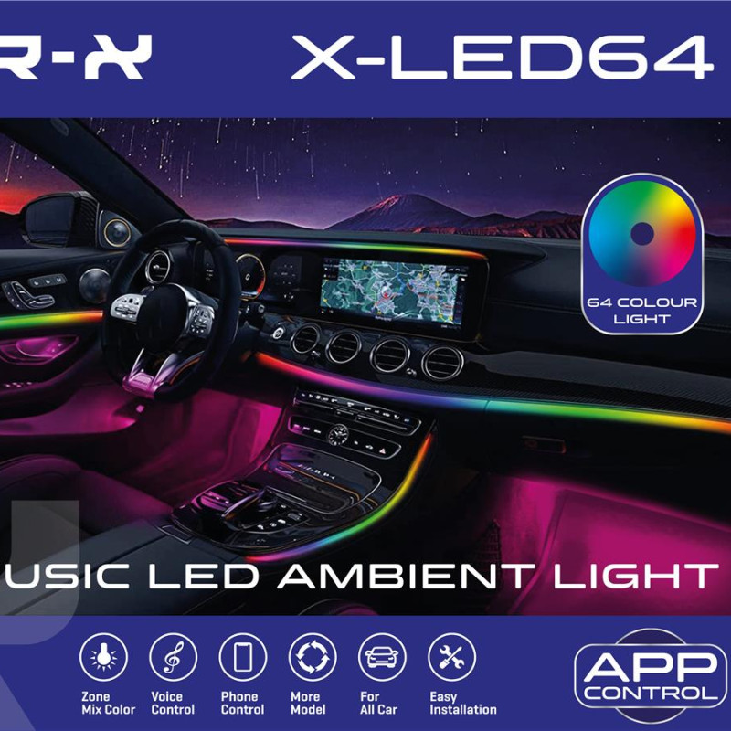 FOR-X X-LED64 COLOURFUL UNIVERSAL AMBIENT LIGHTLED 18 LIGHTS / 64 RGB COLOURSAPP CONTROL / BUTTON CONTROL