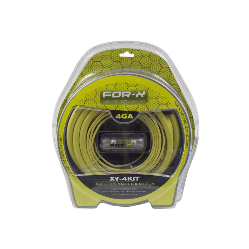 FOR-X XY-4 KIT 4.5MT 4GA POWER CABLE 0.6MT 4GA GROUND CABLE 5 MTRCA CABLE 10MT 16GA SPEAKER CABLE 5MTREMOTE CABLE 100A FUSE INSTALLATION EQUIPMENTS