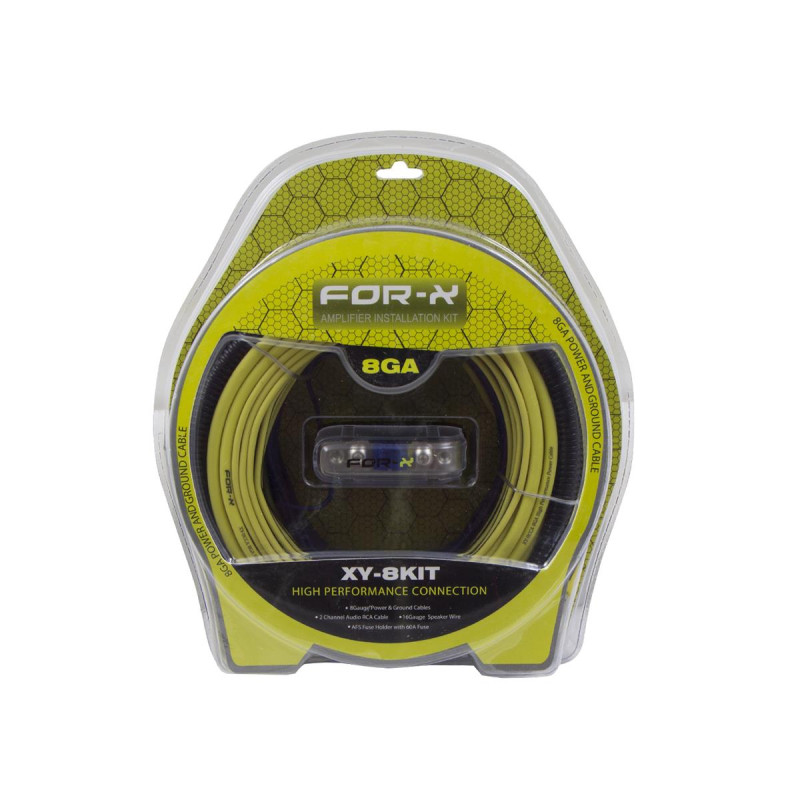 FOR-X XY-8KIT 4.5 MT 8GA POWER CABLE 0.6 MT 8GA GROUND CABLE 5 MT RCA CABLE 10 MT 16GA SPEAKER CABLE 5MT REMOTE CABLE 60A FUSE INSTALLATION EQUIPMENTS