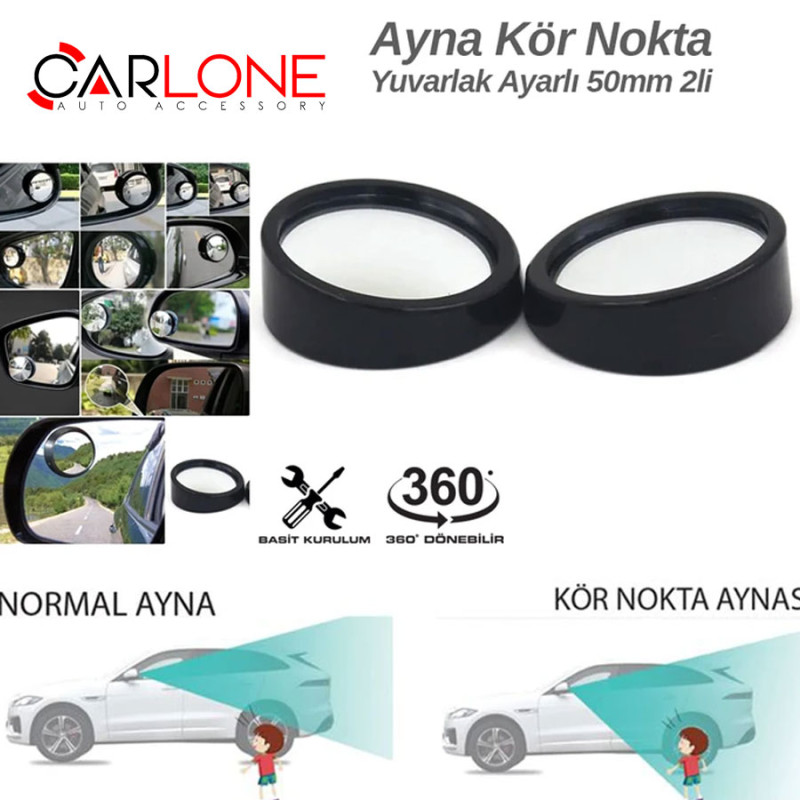Ayarlı Kör Nokta Aynası 2'li 360Derece 50mm Siyah