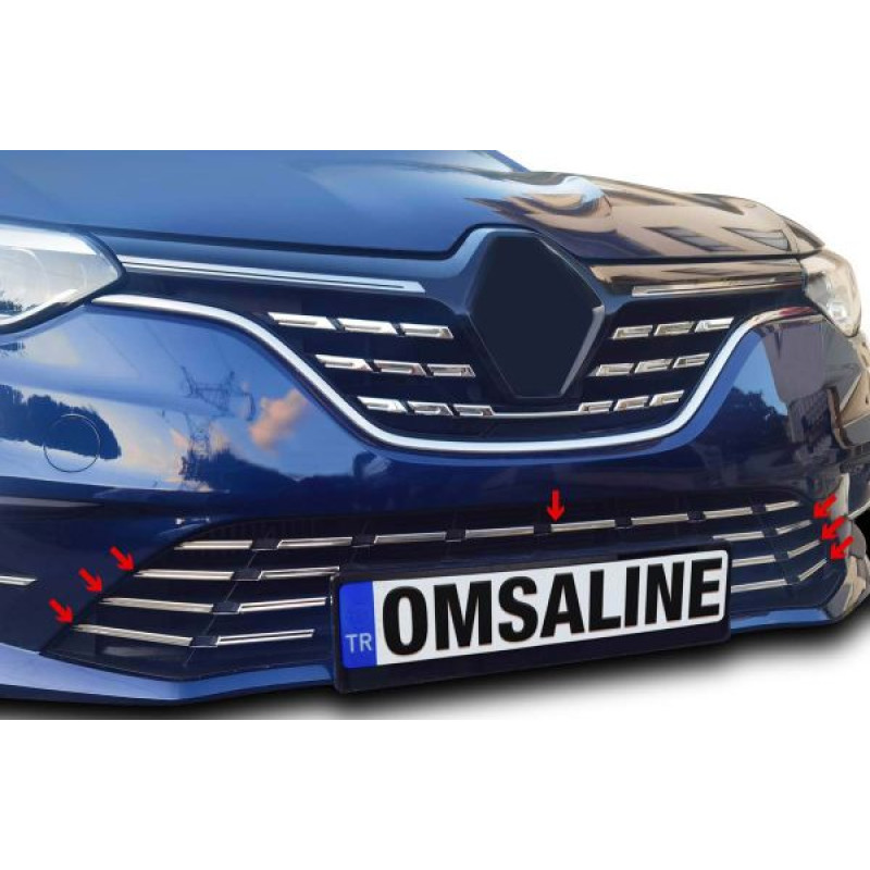 OMSA Renault Megane 4 HB Krom Ön Tampon Alt Çıta 7 Parça 2021 ve Sonrası