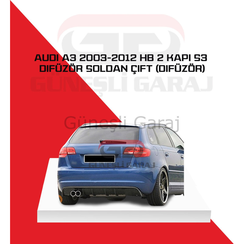 Audi A3 2003-2012 HB 2 Kapı S3 Difüzör Soldan Çift (Plastik) Piano Black - Boyasız