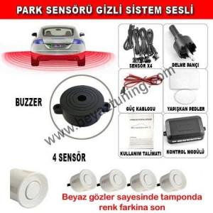 Park Sensörü Sesli Geri Vites Ses İkazlı 4 Gözlü Beyaz