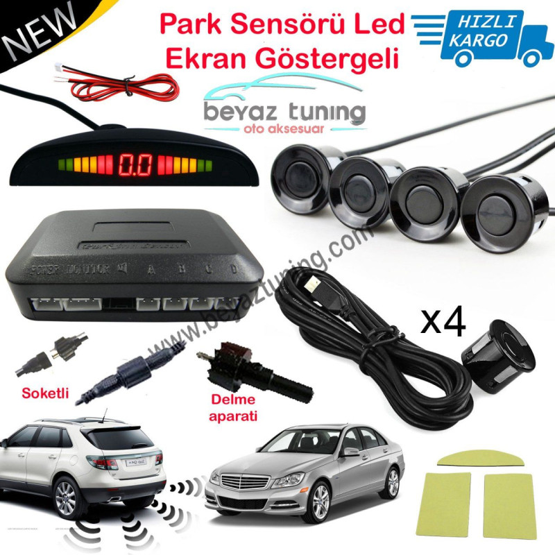 Park Sensörü Göstergeli Led Ekranlı Ses İkazlı Siyah