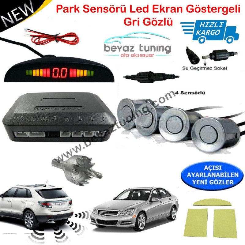 Park Sensörü Göstergeli Led Ekranlı Ses İkazlı Gri